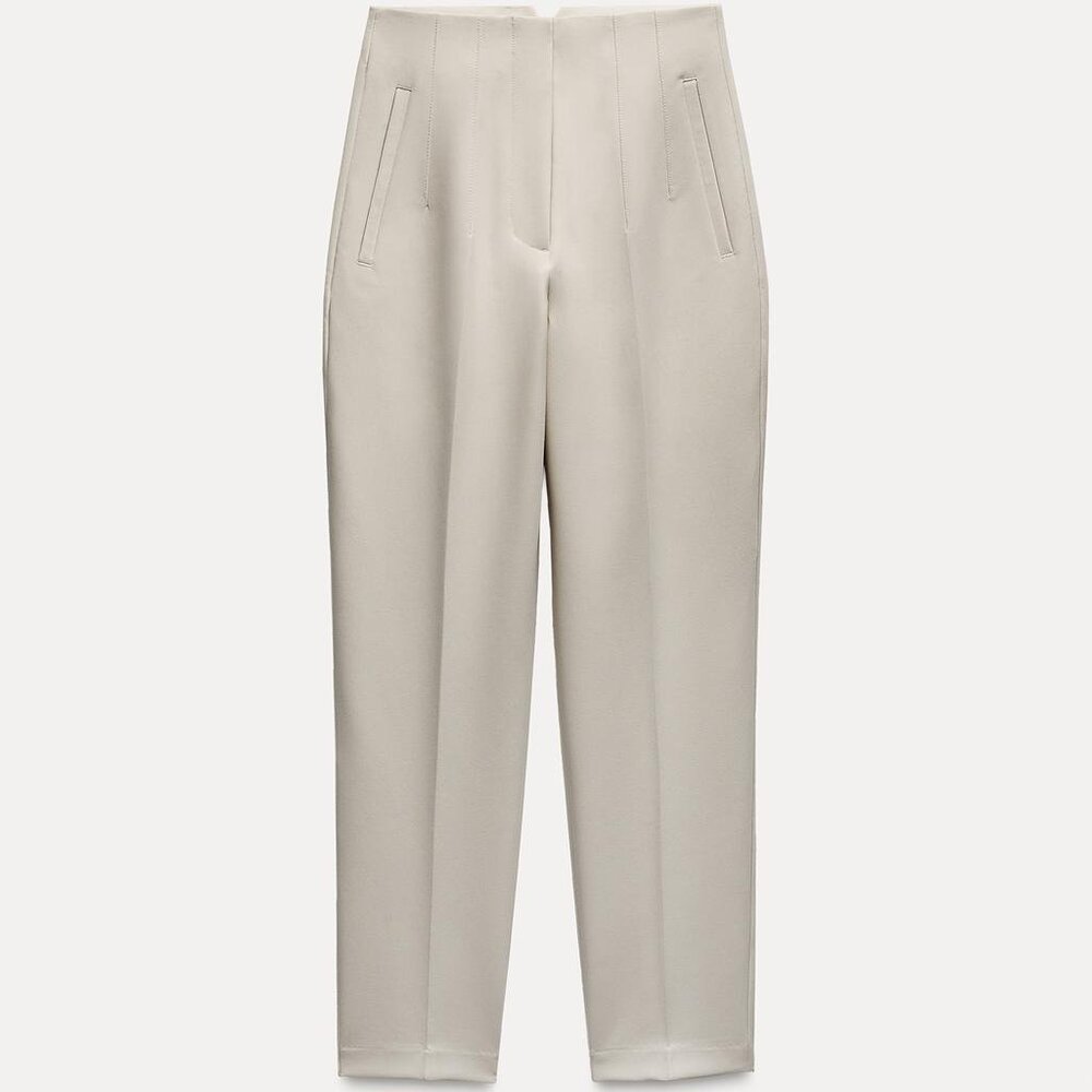 Zara, barely worn, S, HIGH-WAISTED PANTS, PANTS WITH A HIGH WAIST, OYSTER-WHITE